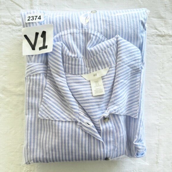 H&M CRÊPED BLUE AND WHITE STRIPED SHIRT DRESS XLARGE - Picture 6 of 10